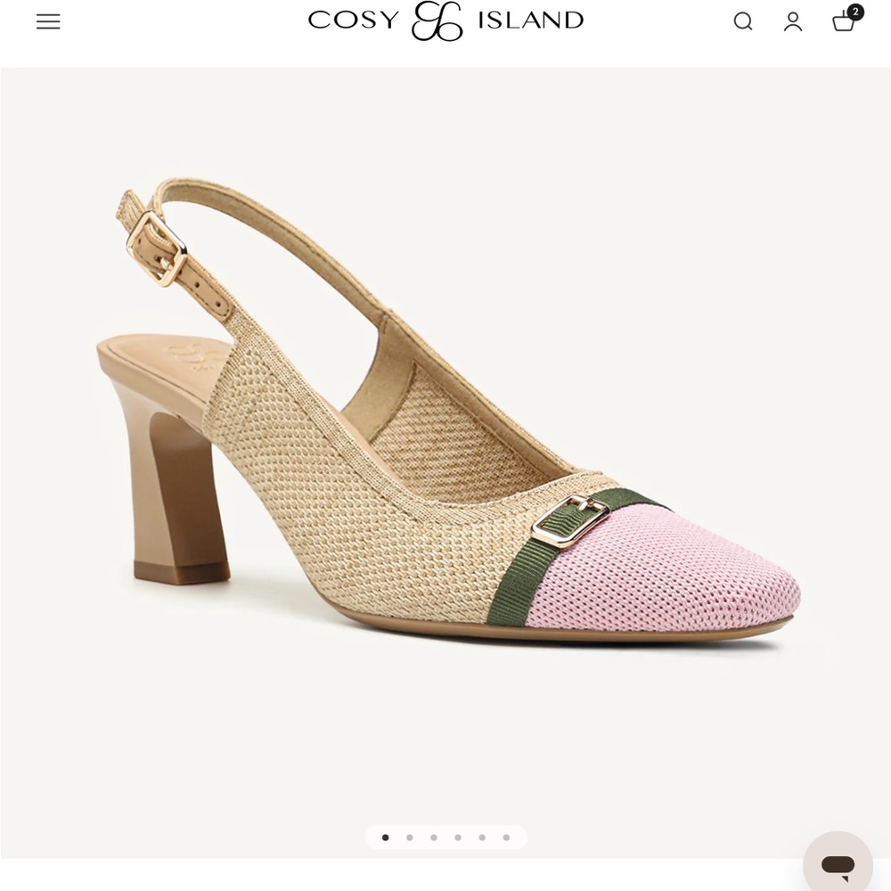 Beige & Pink Slingback Heel with Green Trim